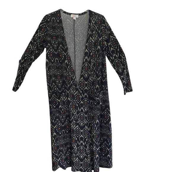 LulaRoe SARAH Black Gray Red Chevron Cardigan Sweater Long Duster Size SMALL - Picture 1 of 7
